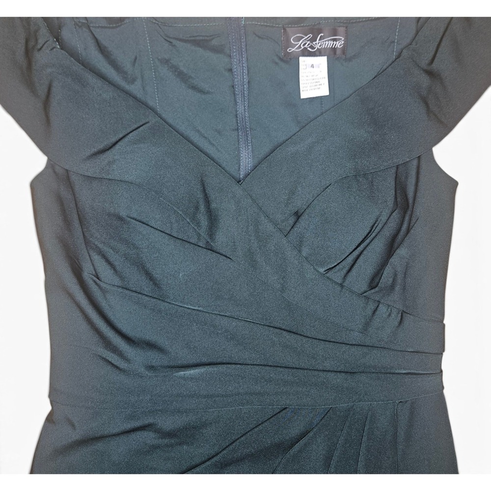 La Femme Dress Gown 4 Green Off Shoulder Ruched Jersey Column Long Formal Zip - Picture 6 of 9